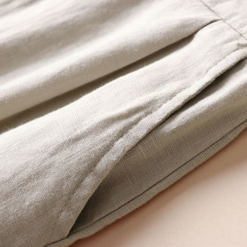 Pantalon large pour femme en coton et lin, couleur unie, Buddha Stones Commute, longueur 7-8, avec poches - image 4