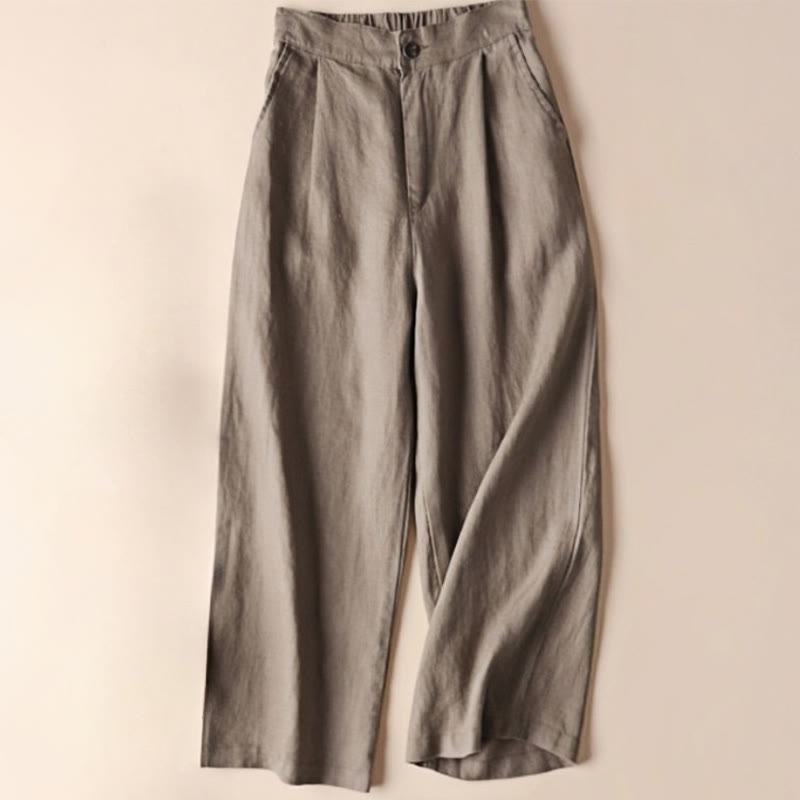 Pantalon large en coton et lin pour femme avec cordon de serrage, couleur Buddha Stones , longueur 7-8, avec poches
