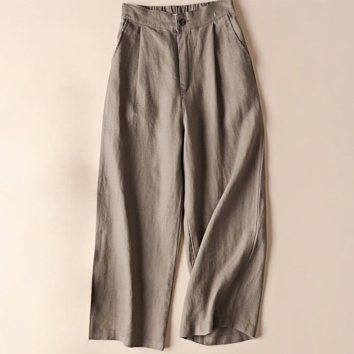 Pantalon large en coton et lin pour femme avec cordon de serrage, couleur Buddha Stones , longueur 7-8, avec poches