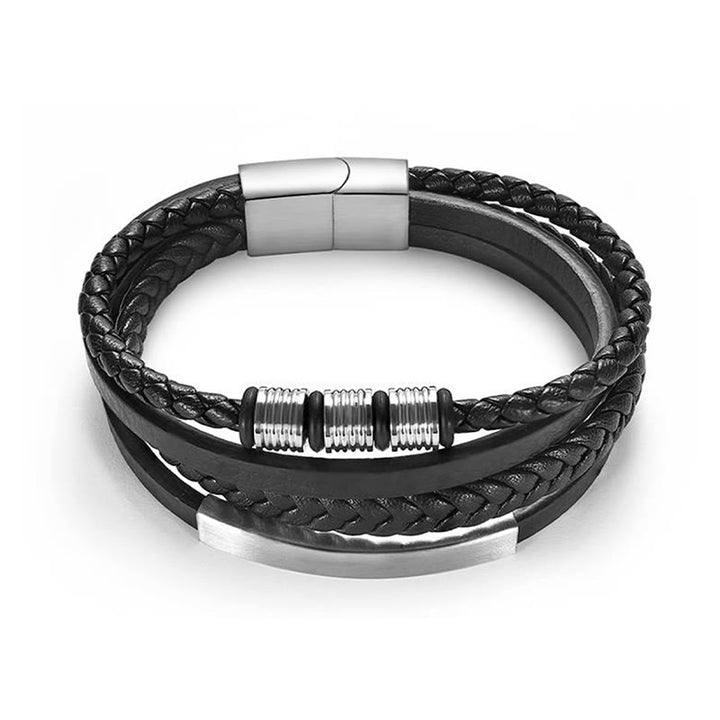 Bracelet en cuir tressé à la main avec boucle magnétique et Buddha Stones