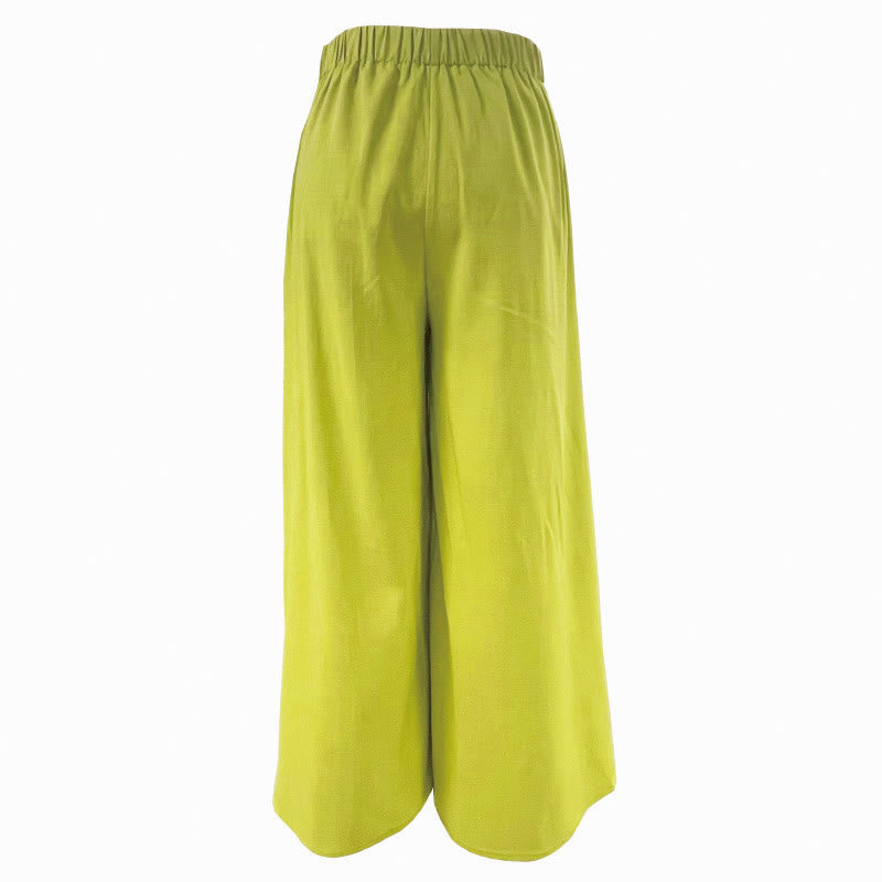 Pantalon large décontracté rétro uni avec cordon de serrage et poches pour femme, motif Buddha Stones, printemps