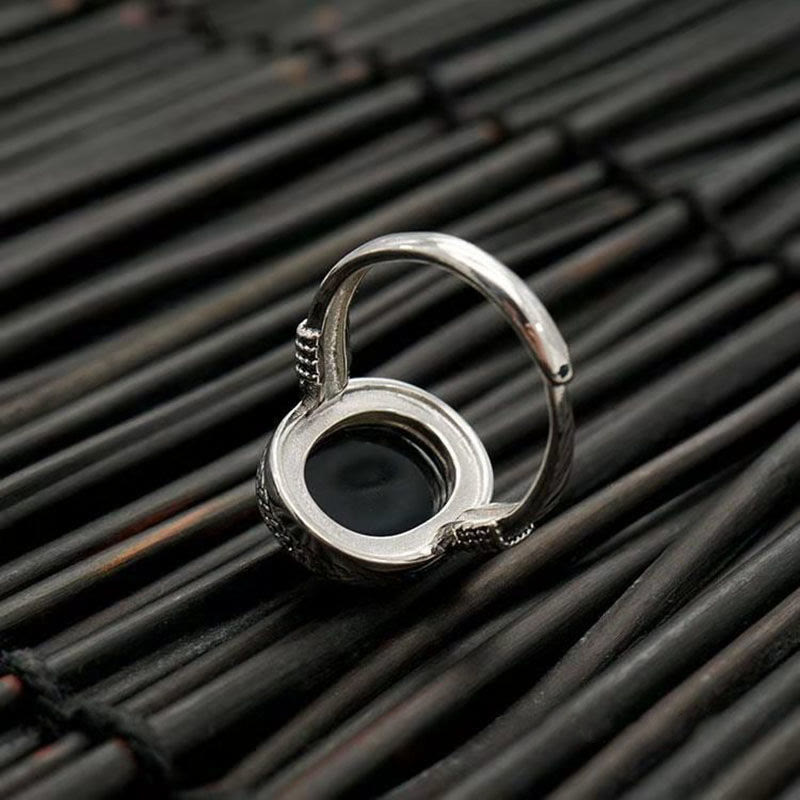 Bague de protection réglable en onyx noir naturel avec Buddha Stones