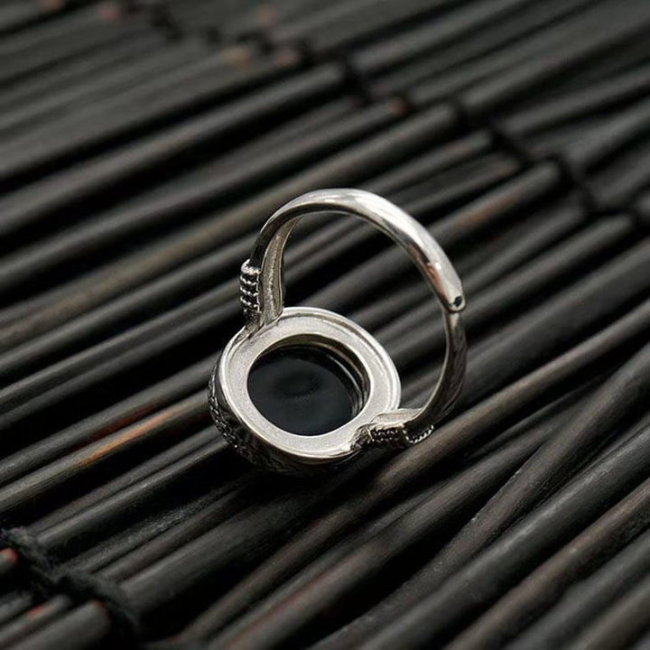 Bague de protection réglable en onyx noir naturel avec Buddha Stones