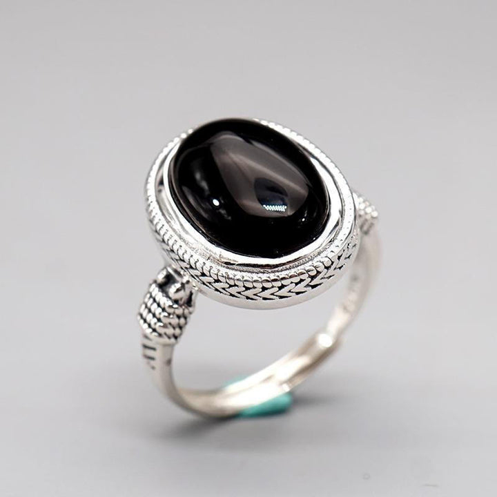 Bague de protection réglable en onyx noir naturel avec Buddha Stones