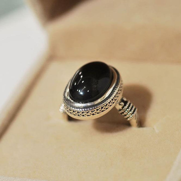 Bague de protection réglable en onyx noir naturel avec Buddha Stones