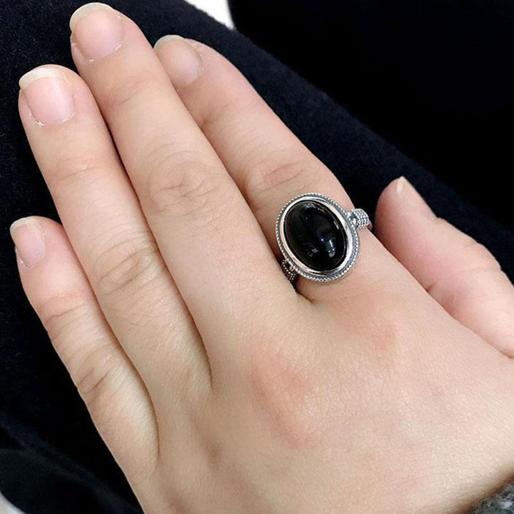 Bague de protection réglable en onyx noir naturel avec Buddha Stones