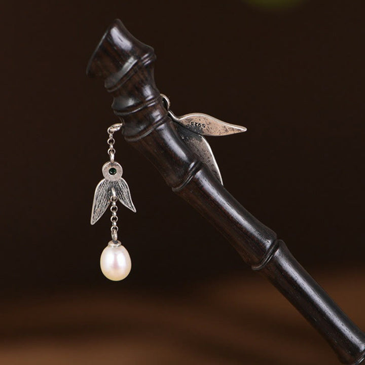 Épingle à cheveux en argent sterling 925 avec Buddha Stones , bois de santal rouge, ébène et bambou