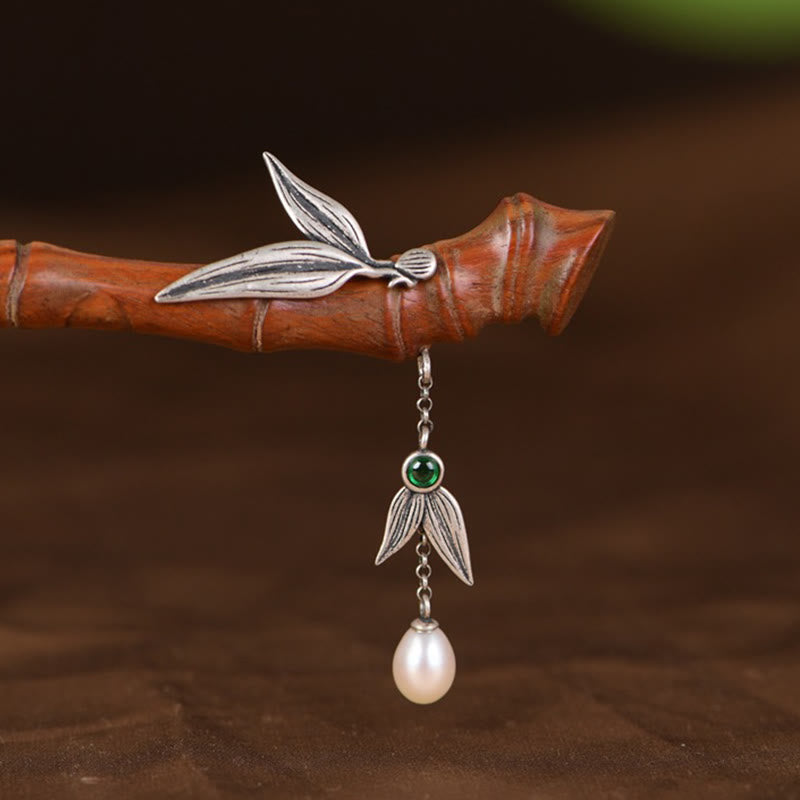 Épingle à cheveux en argent sterling 925 avec Buddha Stones , bois de santal rouge, ébène et bambou