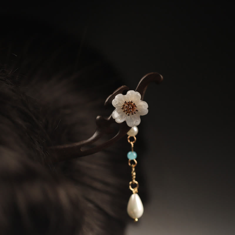 Épingle à cheveux en forme de fleur et de papillon en ébène avec Buddha Stones