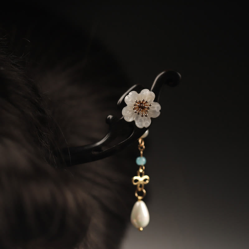 Épingle à cheveux en forme de fleur et de papillon en ébène avec Buddha Stones