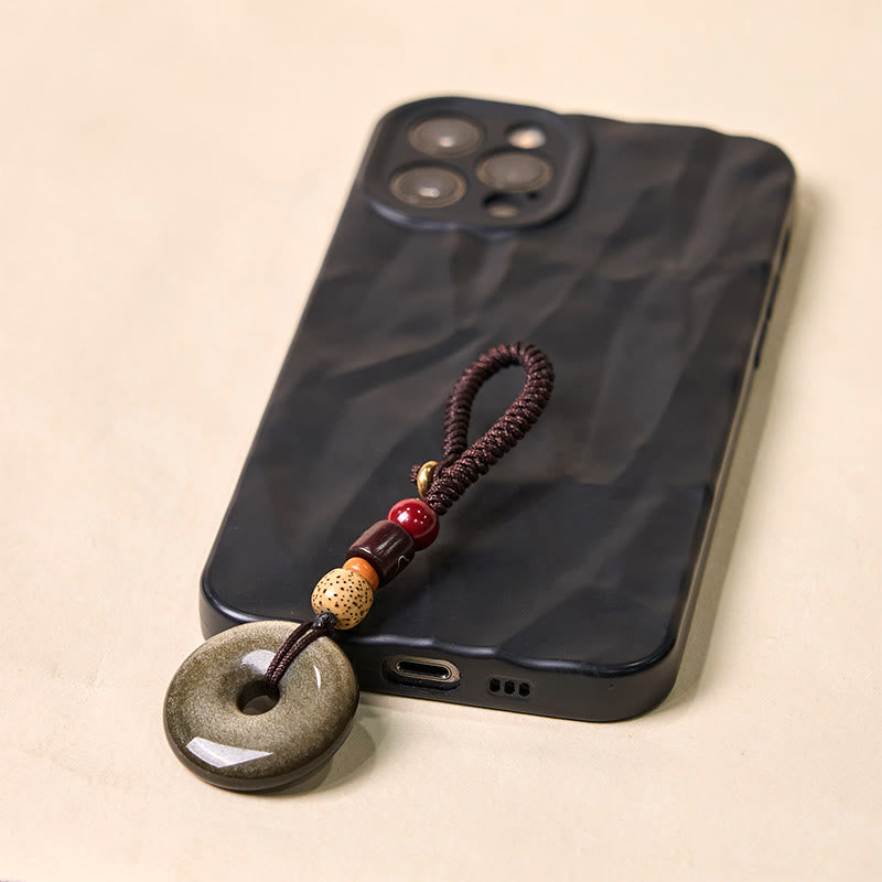 Porte-clés renforcé avec boucle de paix en obsidienne naturelle et Buddha Stones