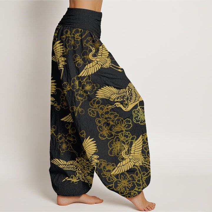 Pantalon sarouel à taille élastique pour femme, motif fleurs et grues, Buddha Stones - image 3