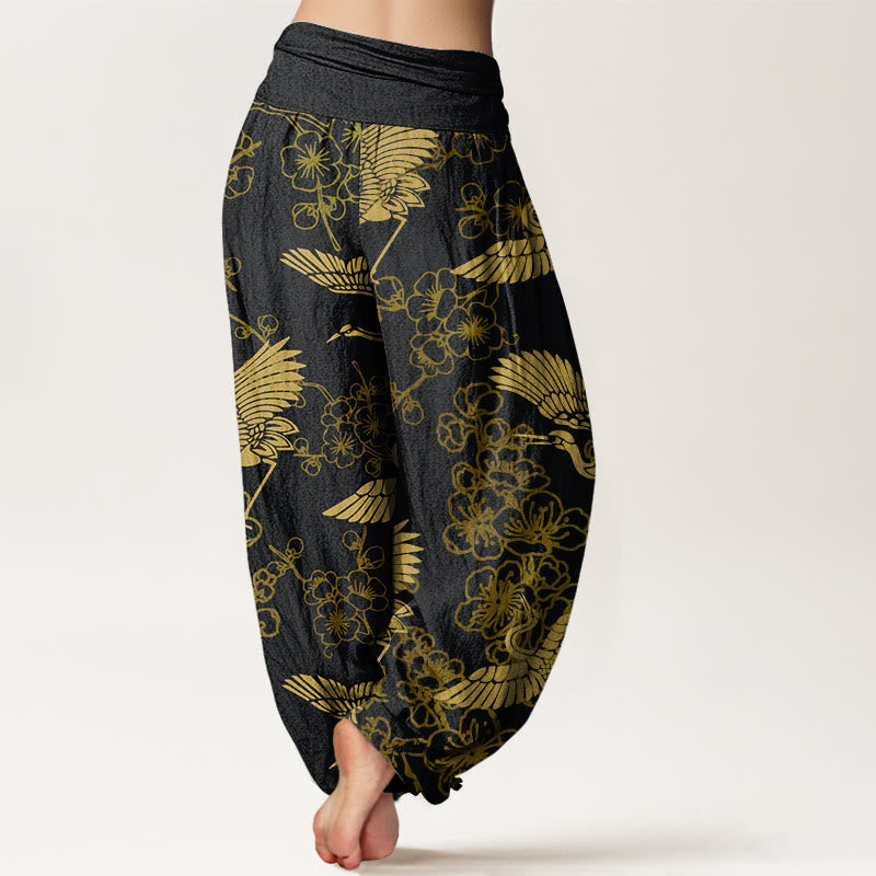 Pantalon sarouel à taille élastique pour femme, motif fleurs et grues, Buddha Stones - image 2