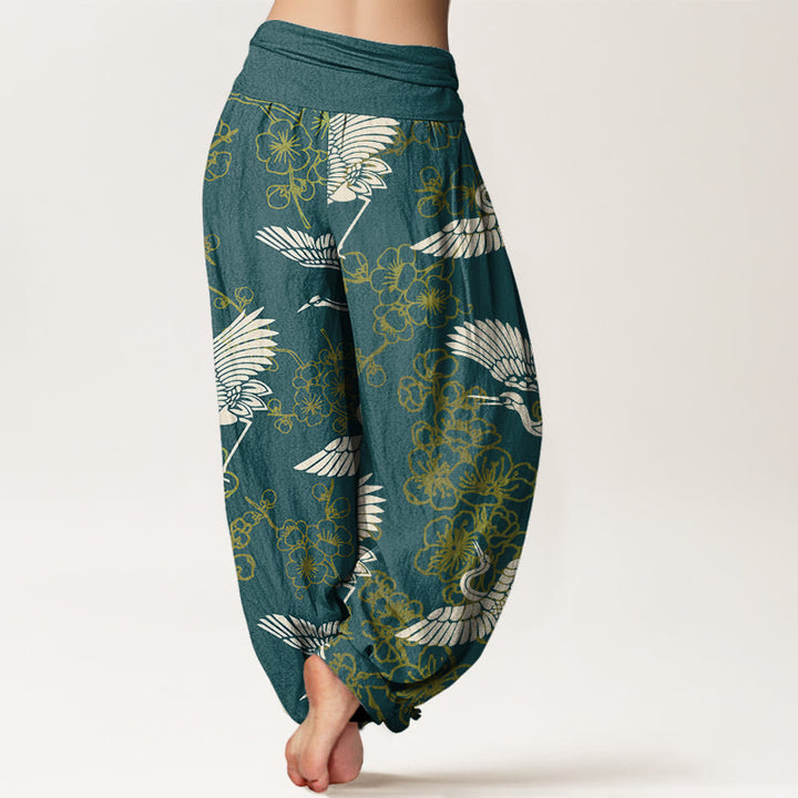 Pantalon sarouel à taille élastique pour femme, motif fleurs et grues, Buddha Stones - image 6