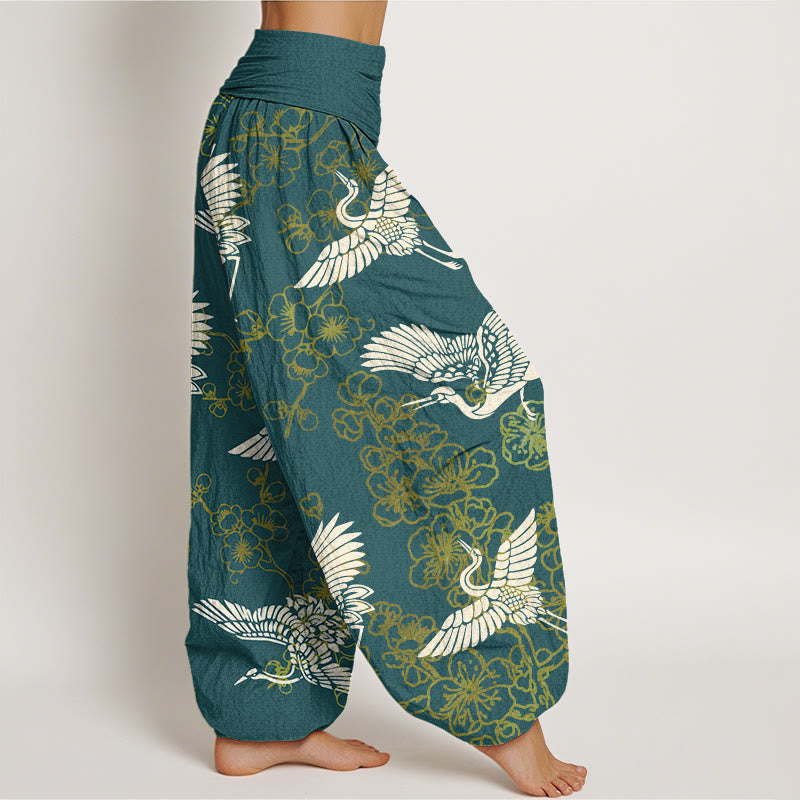 Pantalon sarouel à taille élastique pour femme, motif fleurs et grues, Buddha Stones - image 7