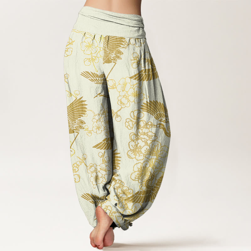 Pantalon sarouel à taille élastique pour femme, motif fleurs et grues, Buddha Stones - image 9