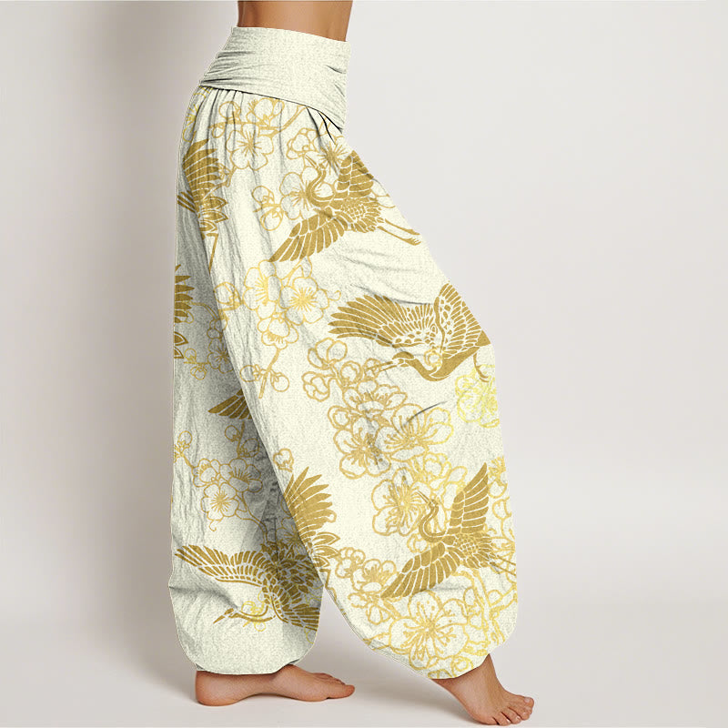 Pantalon sarouel à taille élastique pour femme, motif fleurs et grues, Buddha Stones - image 10