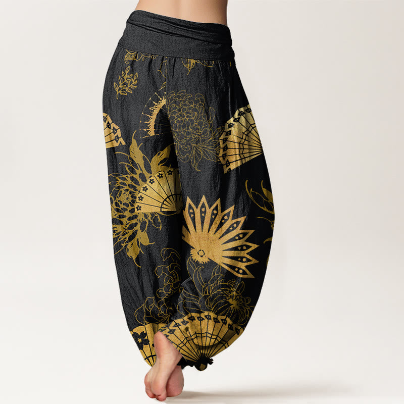 Pantalon sarouel à taille élastique pour femme, motif fleur et Buddha Stones - image 2