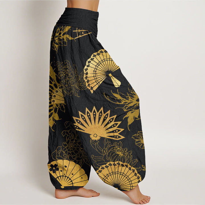 Pantalon sarouel à taille élastique pour femme, motif fleur et Buddha Stones - image 3