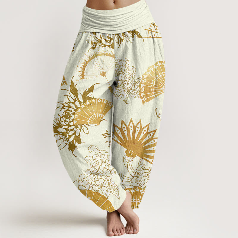 Pantalon sarouel à taille élastique pour femme, motif fleur et Buddha Stones - Soie de maïs - US22，UK/AU26，EU54 (6XL) - image 8