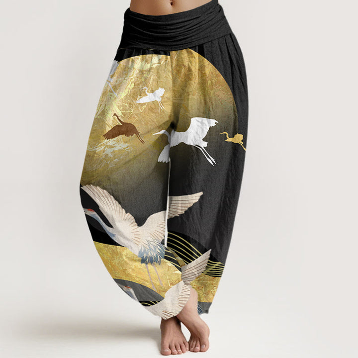 Pantalon sarouel taille élastique pour femme, Buddha Stones, grue, soleil et vagues