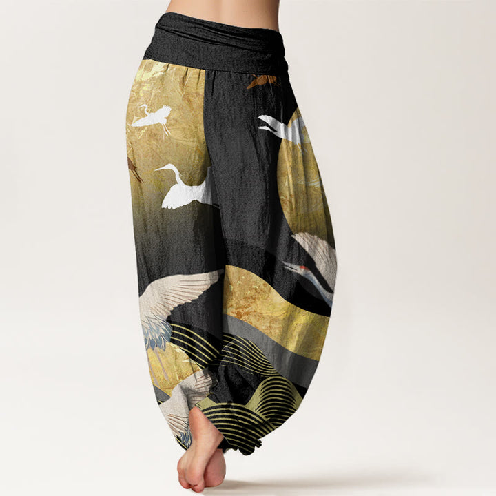 Pantalon sarouel taille élastique pour femme, Buddha Stones, grue, soleil et vagues