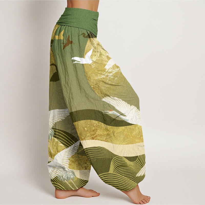 Pantalon sarouel taille élastique pour femme, Buddha Stones, grue, soleil et vagues - image 7