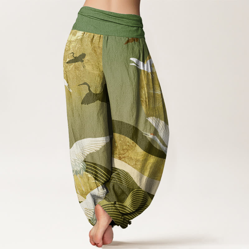 Pantalon sarouel taille élastique pour femme, Buddha Stones, grue, soleil et vagues
