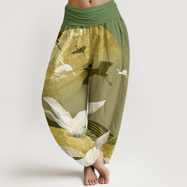 Pantalon sarouel taille élastique pour femme, Buddha Stones, grue, soleil et vagues
