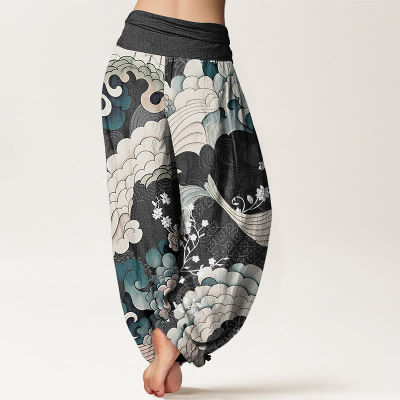 Pantalon sarouel à taille élastique pour femme, motif fleurs et vagues, Buddha Stones - image 6