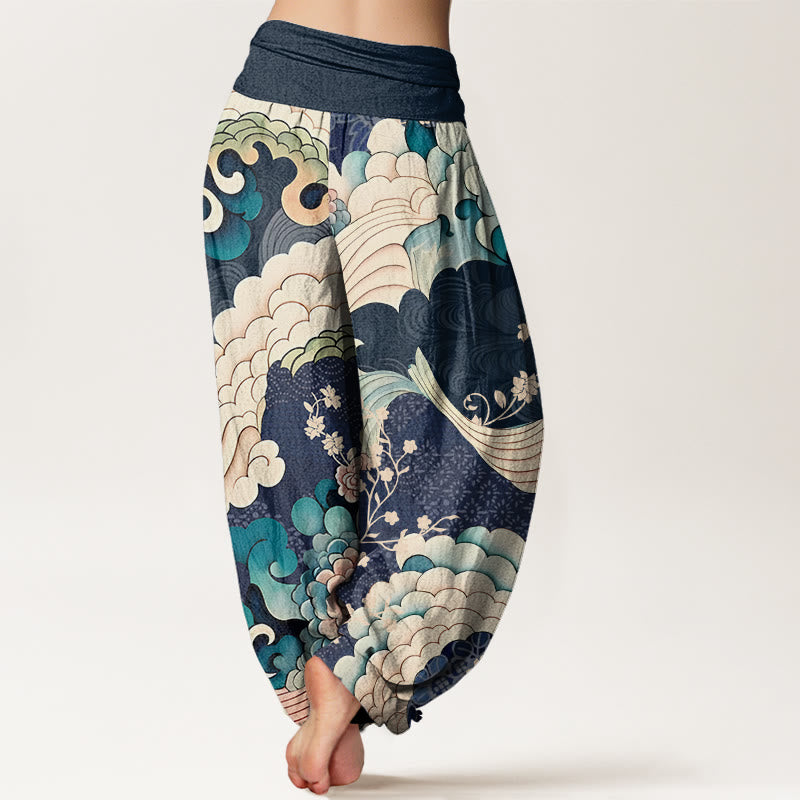 Pantalon sarouel à taille élastique pour femme, motif fleurs et vagues, Buddha Stones - image 9