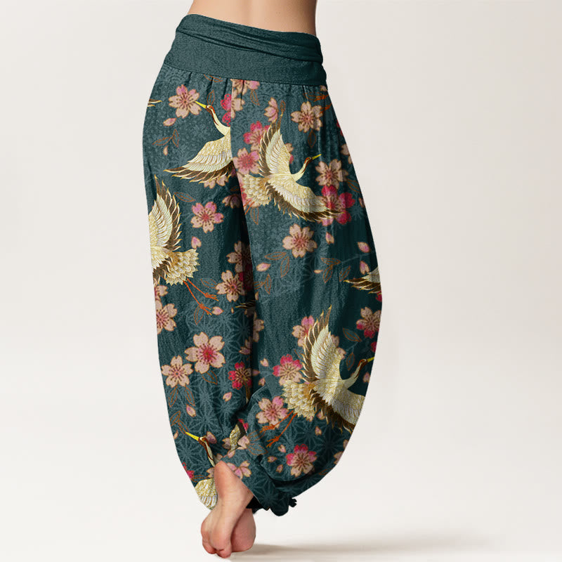 Pantalon sarouel à taille élastique pour femme, motif grue et fleurs de pêcher, Buddha Stones - image 2