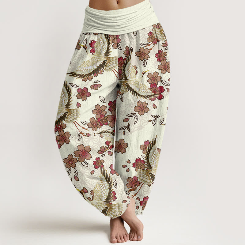 Pantalon sarouel à taille élastique pour femme, motif grue et fleurs de pêcher, Buddha Stones - Soie de maïs - US22，UK/AU26，EU54 (6XL) - image 5