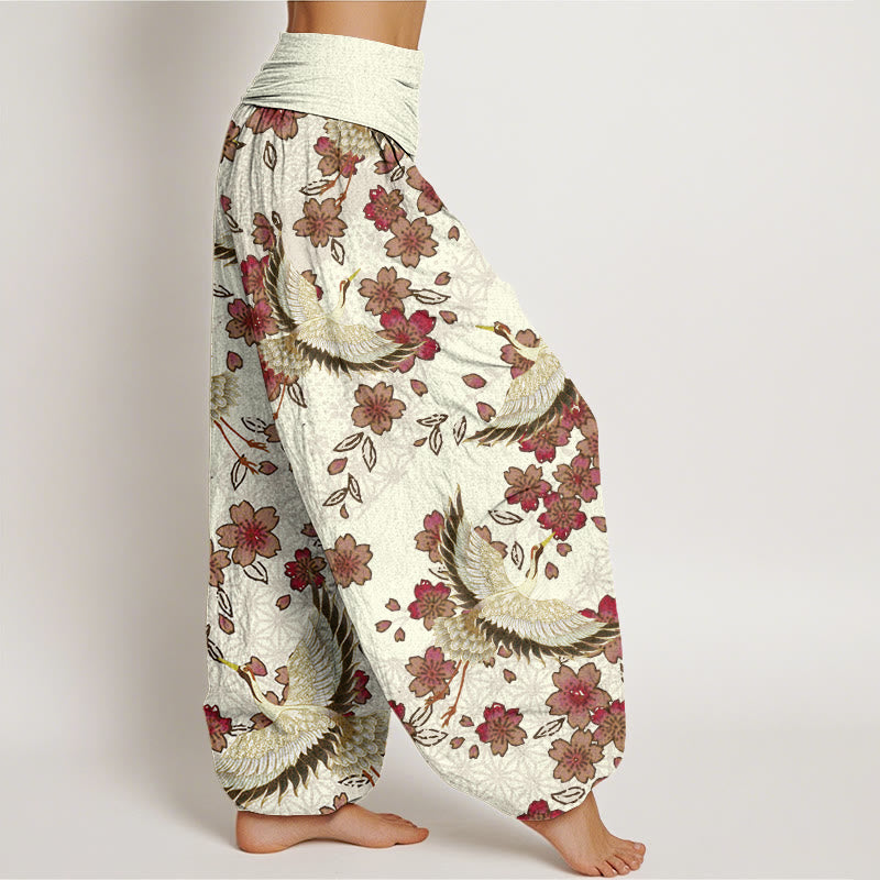 Pantalon sarouel à taille élastique pour femme, motif grue et fleurs de pêcher, Buddha Stones - image 7