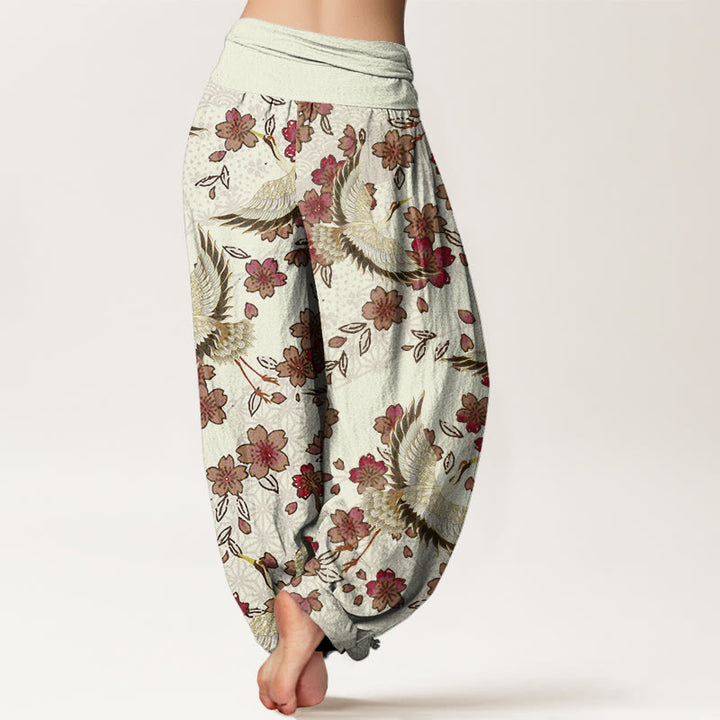 Pantalon sarouel à taille élastique pour femme, motif grue et fleurs de pêcher, Buddha Stones - image 6