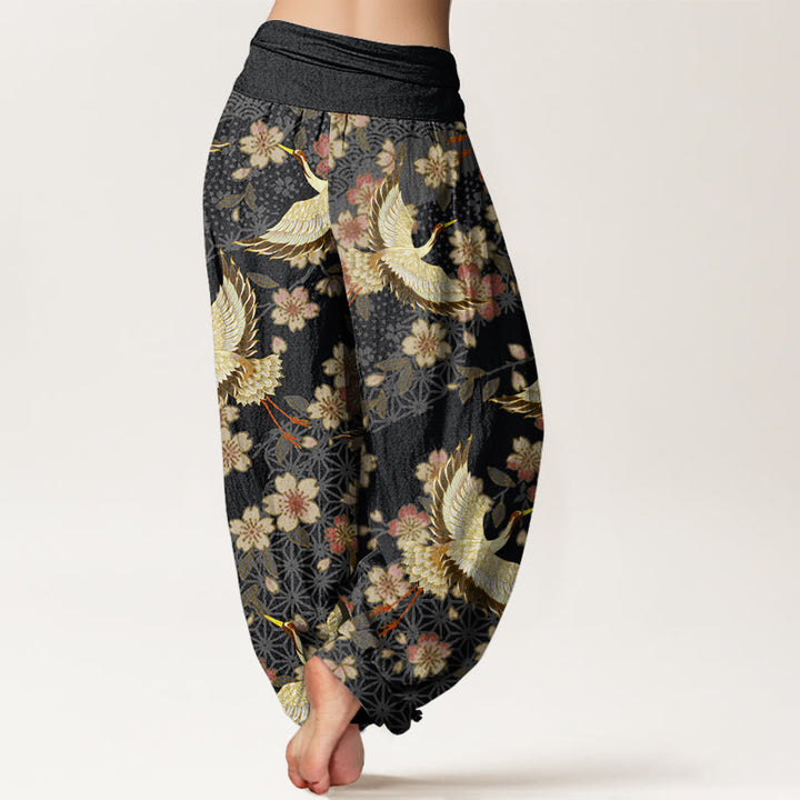 Pantalon sarouel à taille élastique pour femme, motif grue et fleurs de pêcher, Buddha Stones - image 9