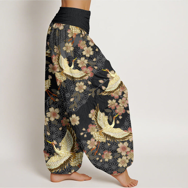 Pantalon sarouel à taille élastique pour femme, motif grue et fleurs de pêcher, Buddha Stones - image 10