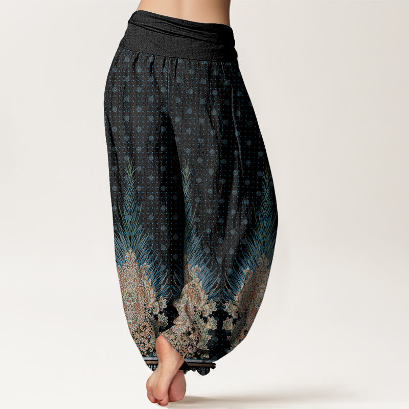 Pantalon sarouel à taille élastique pour femme, motif ethnique paon et fleurs, Buddha Stones - image 9