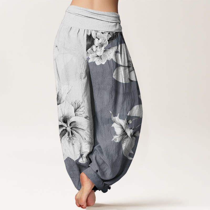Pantalon harem à taille élastique en coton à motif camélia et Buddha Stones - image 5
