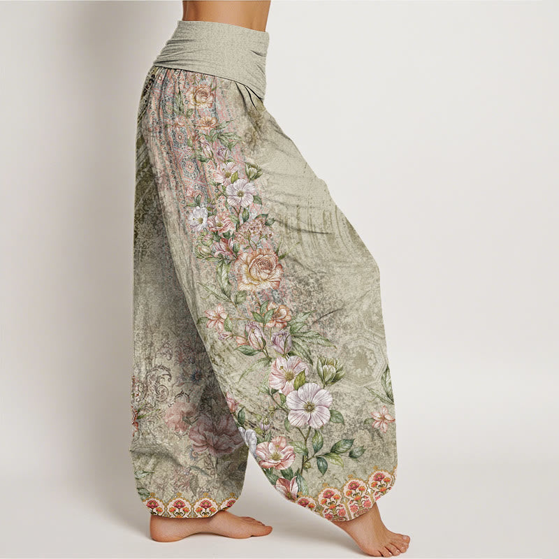 Pantalon harem pour femme en coton à motif ethnique floral et totem, taille élastique, orné de Buddha Stones - image 6