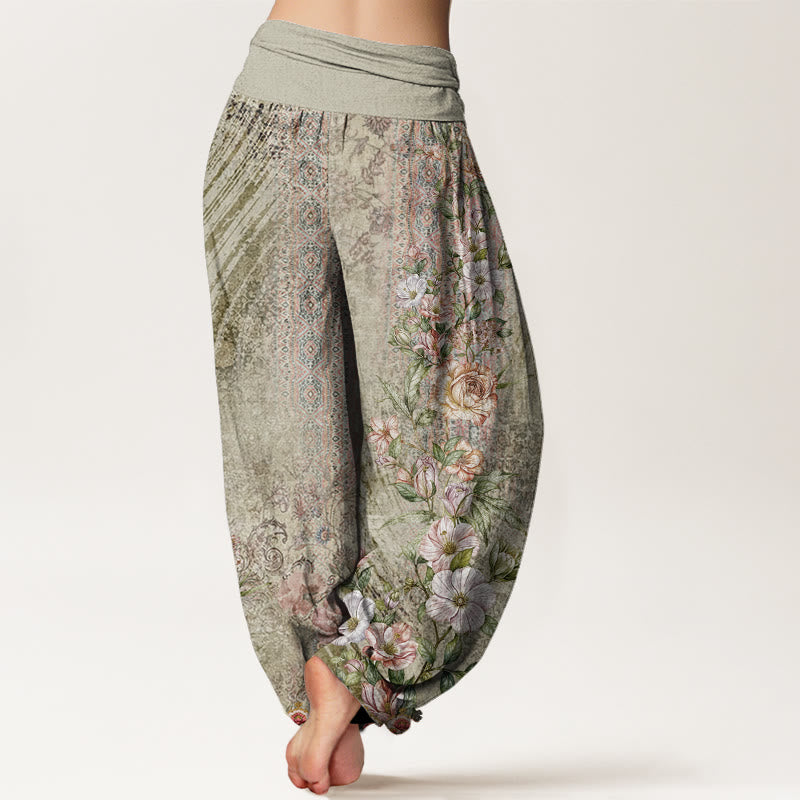 Pantalon harem pour femme en coton à motif ethnique floral et totem, taille élastique, orné de Buddha Stones - image 5