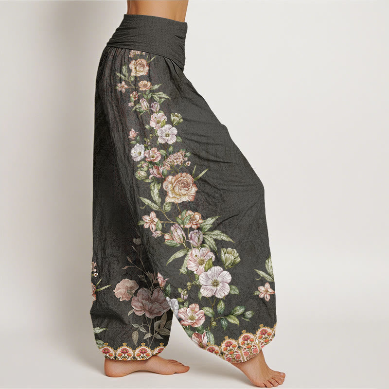 Pantalon harem pour femme en coton à motif ethnique floral et totem, taille élastique, orné de Buddha Stones - image 9