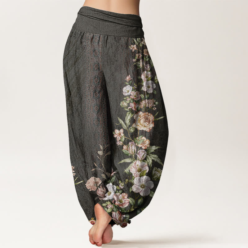 Pantalon harem pour femme en coton à motif ethnique floral et totem, taille élastique, orné de Buddha Stones - image 8