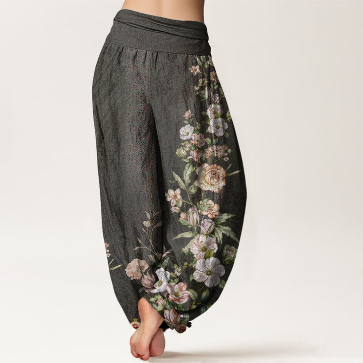 Pantalon harem pour femme en coton à motif ethnique floral et totem, taille élastique, orné de Buddha Stones - image 8