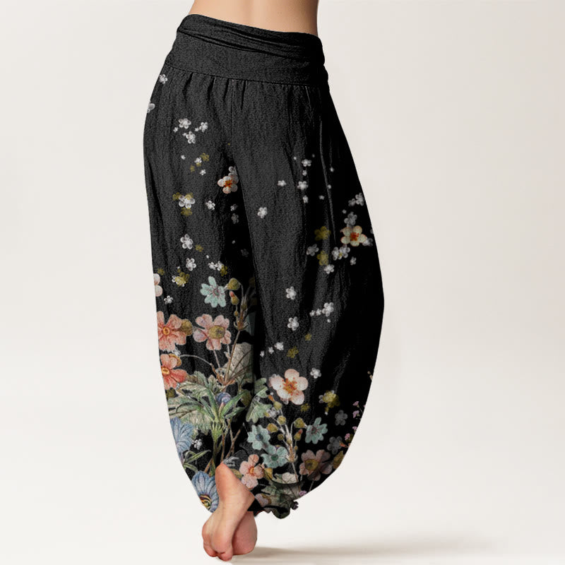 Pantalon sarouel à taille élastique pour femme, motifs de Buddha Stones et de fleurs variées - image 1