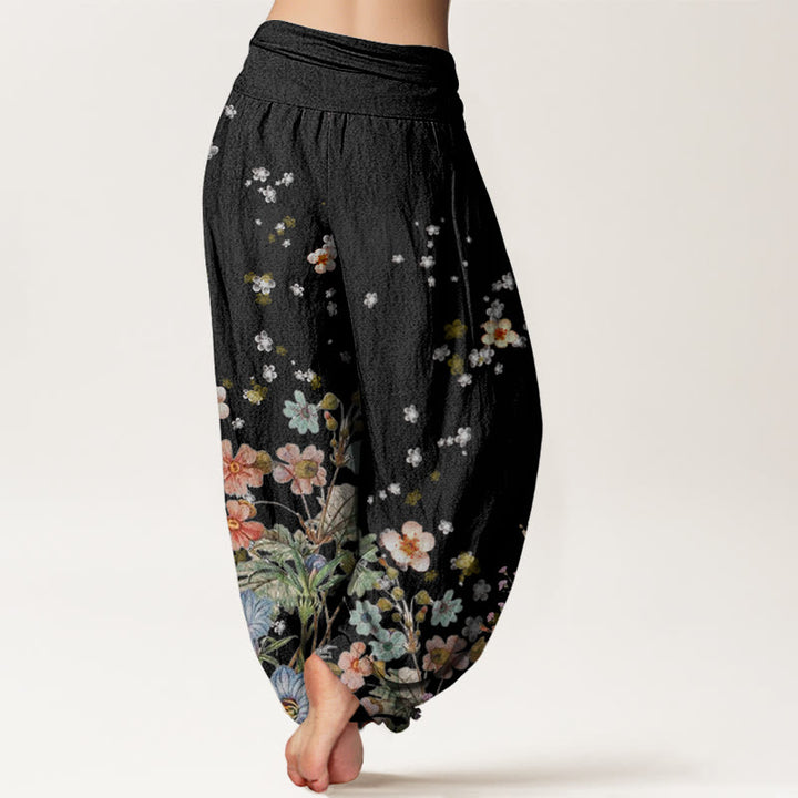 Pantalon sarouel à taille élastique pour femme, motifs de Buddha Stones et de fleurs variées - image 1