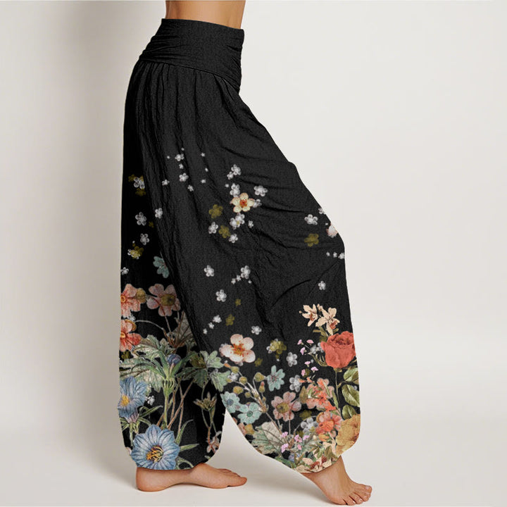 Pantalon sarouel à taille élastique pour femme, motifs de Buddha Stones et de fleurs variées - image 2