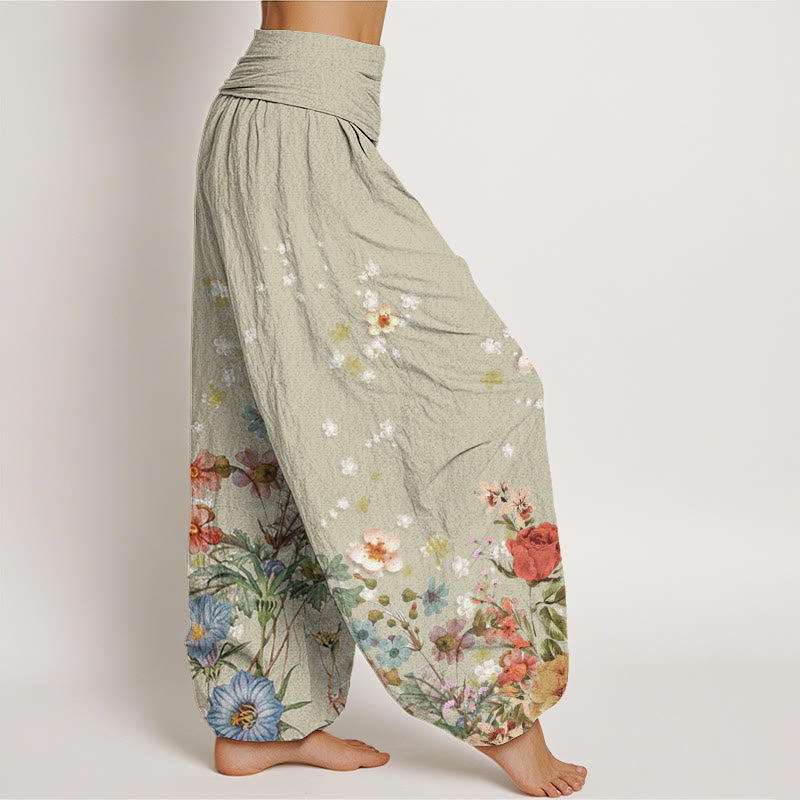Pantalon harem à taille élastique pour femme, en coton à motif de Buddha Stones et de fleurs variées - image 6