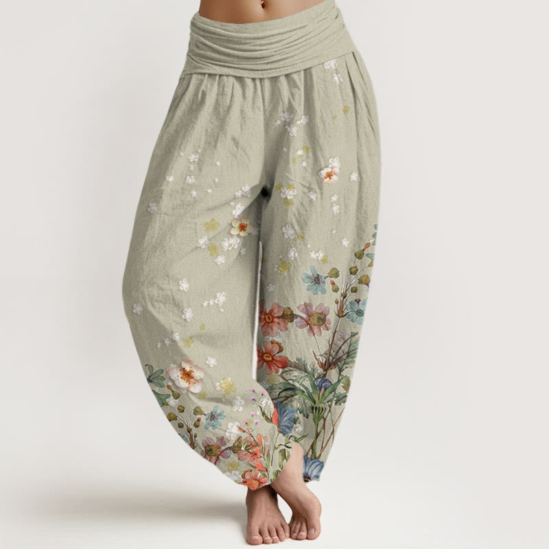 Pantalon sarouel à taille élastique pour femme, motifs de Buddha Stones et de fleurs variées - Vert foncé - US22，UK/AU26，EU54 (6XL) - image 5