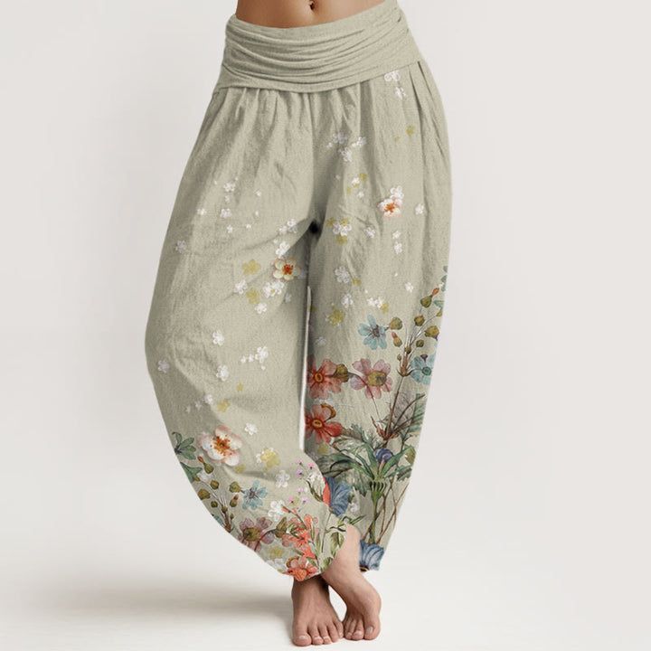 Pantalon sarouel à taille élastique pour femme, motifs de Buddha Stones et de fleurs variées - Vert foncé - US22，UK/AU26，EU54 (6XL) - image 5
